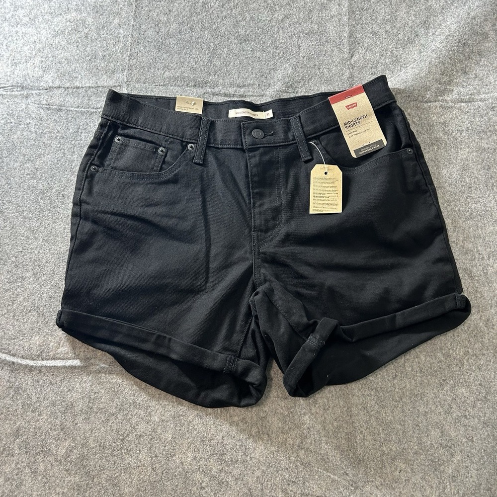 Levi's Mid Length Shorts Womens 31 Black Denim Jean Cutoff Cuffed Stretch Casual